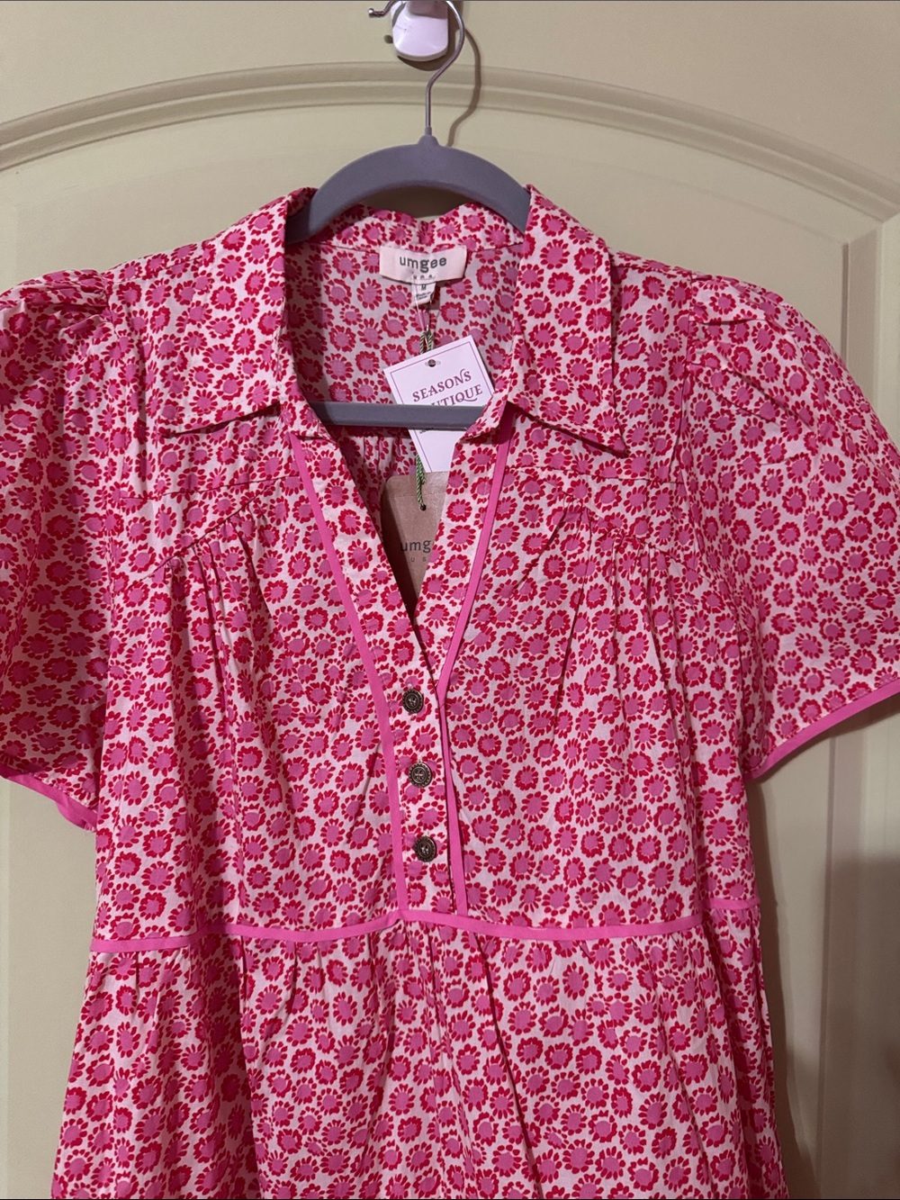 Umgee Pink Floral Button-Front Tiered Midi Dress - Picture 3 of 5